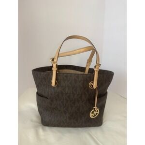 Michael Kors Jet Set Tote Bag Brown MK Signature Logo Purse Lrg Shoulder Handbag